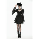 Darkinlove Women's Gothic Jacquard Floral Lace Sleeved Dress