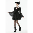 Darkinlove Women's Gothic Jacquard Floral Lace Sleeved Dress