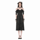 Darkinlove Women's Gothic Jacquard Lace-up Off Shoulder Slip Dress