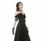 Darkinlove Women's Gothic Jacquard Lace-up Off Shoulder Slip Dress