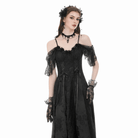 Darkinlove Women's Gothic Jacquard Lace-up Off Shoulder Slip Dress