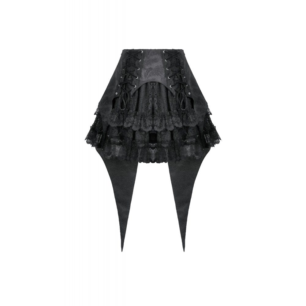 Darkinlove Women's Gothic Jacquard Layered Lace Swallowtail Skirt