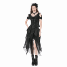 Darkinlove Women's Gothic Jacquard Rose Cutout Short Sleeve Shirt