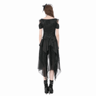 Darkinlove Women's Gothic Jacquard Rose Cutout Short Sleeve Shirt