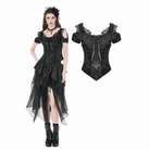 Darkinlove Women's Gothic Jacquard Rose Cutout Short Sleeve Shirt