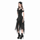 Darkinlove Women's Gothic Jacquard Rose Cutout Short Sleeve Shirt