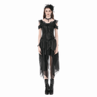 Darkinlove Women's Gothic Jacquard Rose Cutout Short Sleeve Shirt