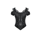 Darkinlove Women's Gothic Jacquard Rose Cutout Short Sleeve Shirt