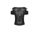 Darkinlove Women's Gothic Jacquard Rose Cutout Short Sleeve Shirt