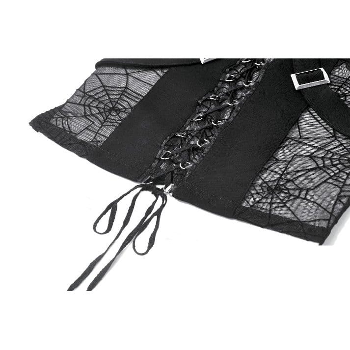 Canotta da donna Darkinlove con motivo a ragnatela e chiave gotica.
