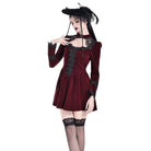 Darkinlove Women's Gothic Lace Applique Cutout Velvet Short Dress