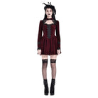 Darkinlove Women's Gothic Lace Applique Cutout Velvet Short Dress