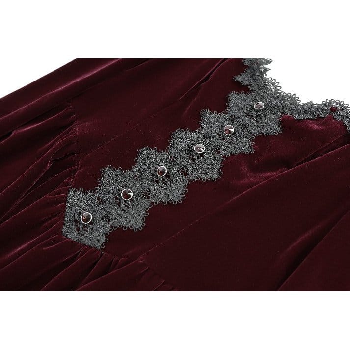 Darkinlove Women's Gothic Lace Applique Cutout Velvet Short Dress