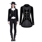 Darkinlove Women's Gothic Lace Applique Lapel Zipper Tailcoat Jacket
