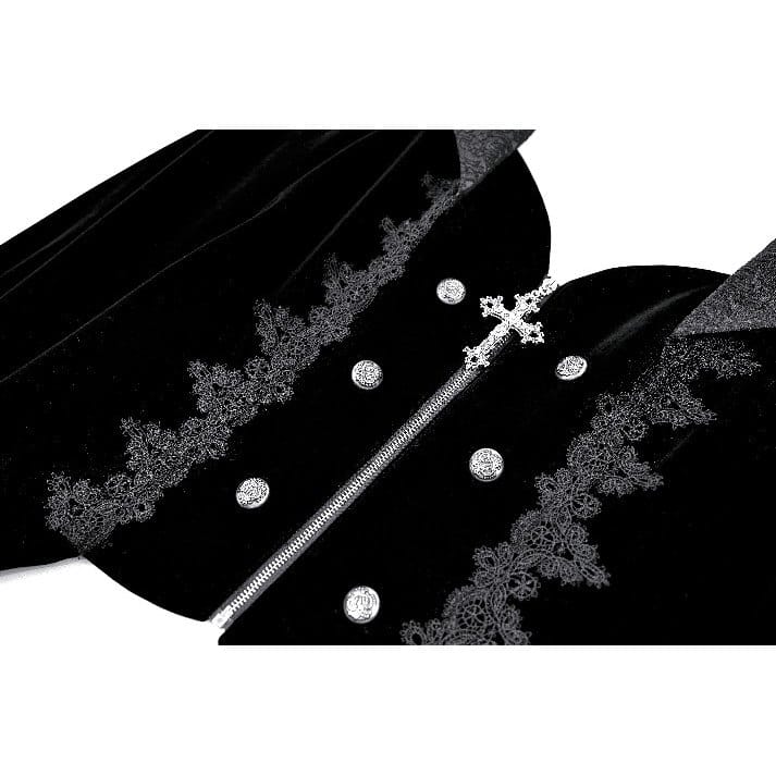 Darkinlove Women's Gothic Lace Applique Lapel Zipper Tailcoat Jacket