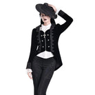 Darkinlove Women's Gothic Lace Applique Lapel Zipper Tailcoat Jacket