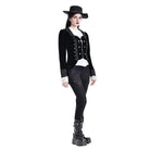 Darkinlove Women's Gothic Lace Applique Lapel Zipper Tailcoat Jacket