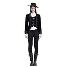 Darkinlove Women's Gothic Lace Applique Lapel Zipper Tailcoat Jacket
