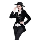 Darkinlove Women's Gothic Lace Applique Lapel Zipper Tailcoat Jacket