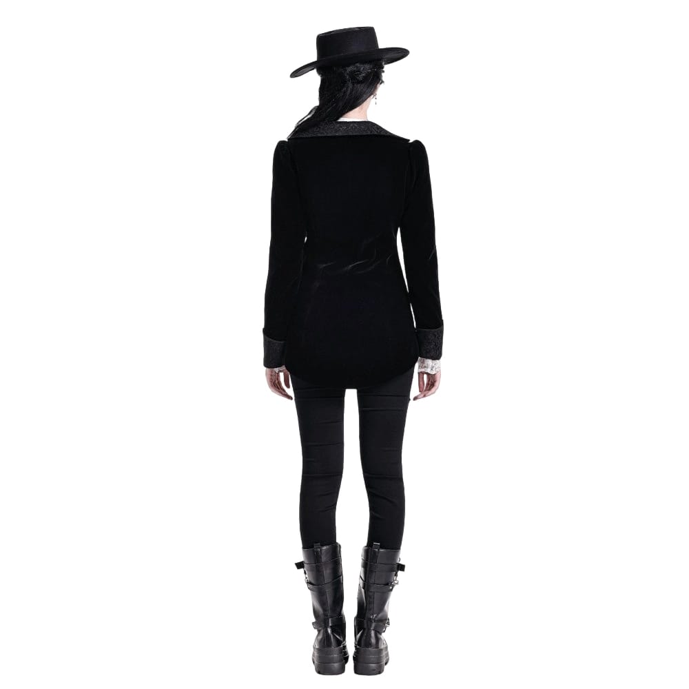 Darkinlove Women's Gothic Lace Applique Lapel Zipper Tailcoat Jacket