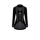 Darkinlove Women's Gothic Lace Applique Lapel Zipper Tailcoat Jacket