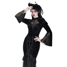 Darkinlove Women's Gothic Lace Applique Mock Neck Flare Sleeve Velvet Top