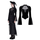 Darkinlove Women's Gothic Lace Applique Mock Neck Flare Sleeve Velvet Top