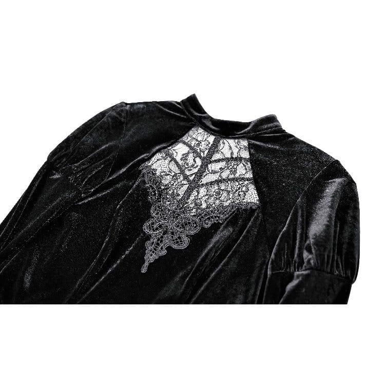 Darkinlove Women's Gothic Lace Applique Mock Neck Flare Sleeve Velvet Top