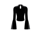 Darkinlove Women's Gothic Lace Applique Mock Neck Flare Sleeve Velvet Top