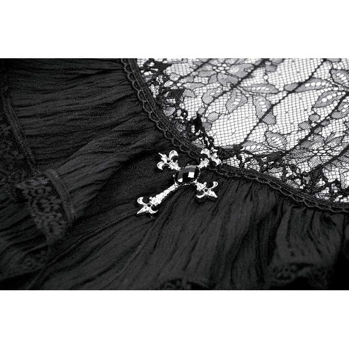 Darkinlove Women's Gothic Lace Cross Ruffled Short Sleeved Dress