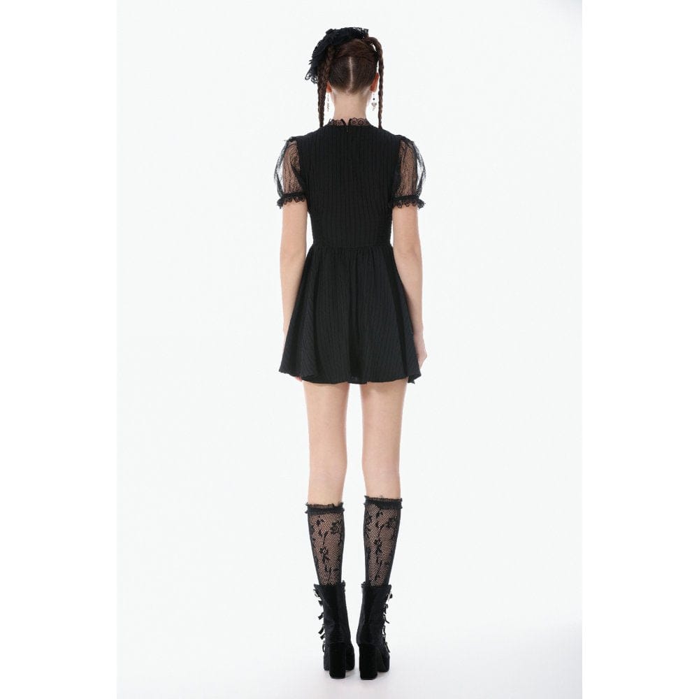 Darkinlove Women's Gothic Lace Cross Ruffled Short Sleeved Dress