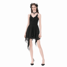 Darkinlove Women's Gothic Lace Embroidered V-Neck Asymmetric Slip Dress