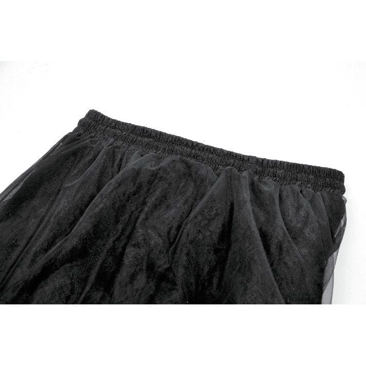 Darkinlove Women's Gothic Lace Floral Pleated Tulle Long Skirt