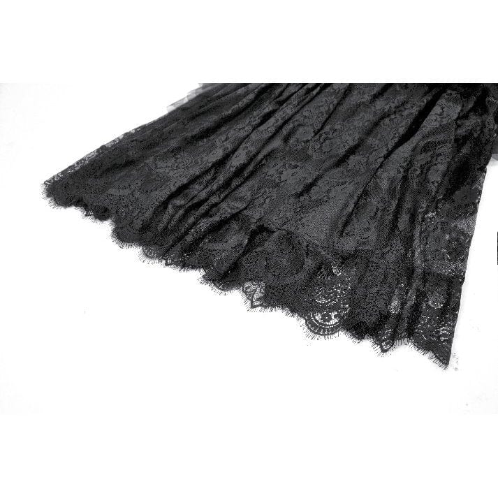 Darkinlove Women's Gothic Lace Floral Pleated Tulle Long Skirt
