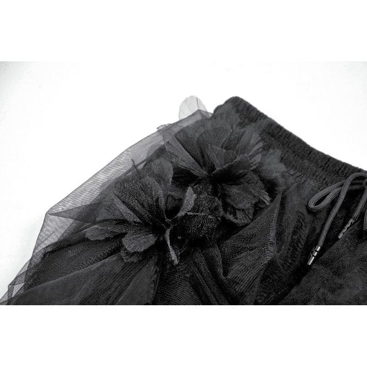 Darkinlove Women's Gothic Lace Floral Pleated Tulle Long Skirt