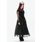 Darkinlove Women's Gothic Lace Floral Pleated Tulle Long Skirt