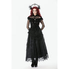Darkinlove Women's Gothic Lace Floral Pleated Tulle Long Skirt