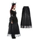 Darkinlove Women's Gothic Lace Floral Tassel Maxi Skirt