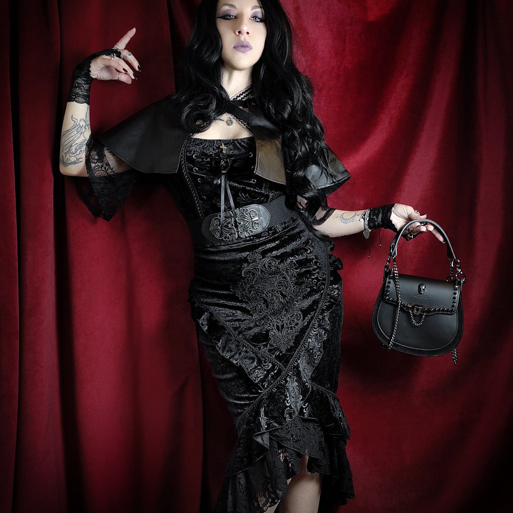 Darkinlove Women's Gothic Lace Hem Jacquard Dovetail Wrap Skirt