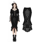 Darkinlove Women's Gothic Lace Hem Jacquard Dovetail Wrap Skirt