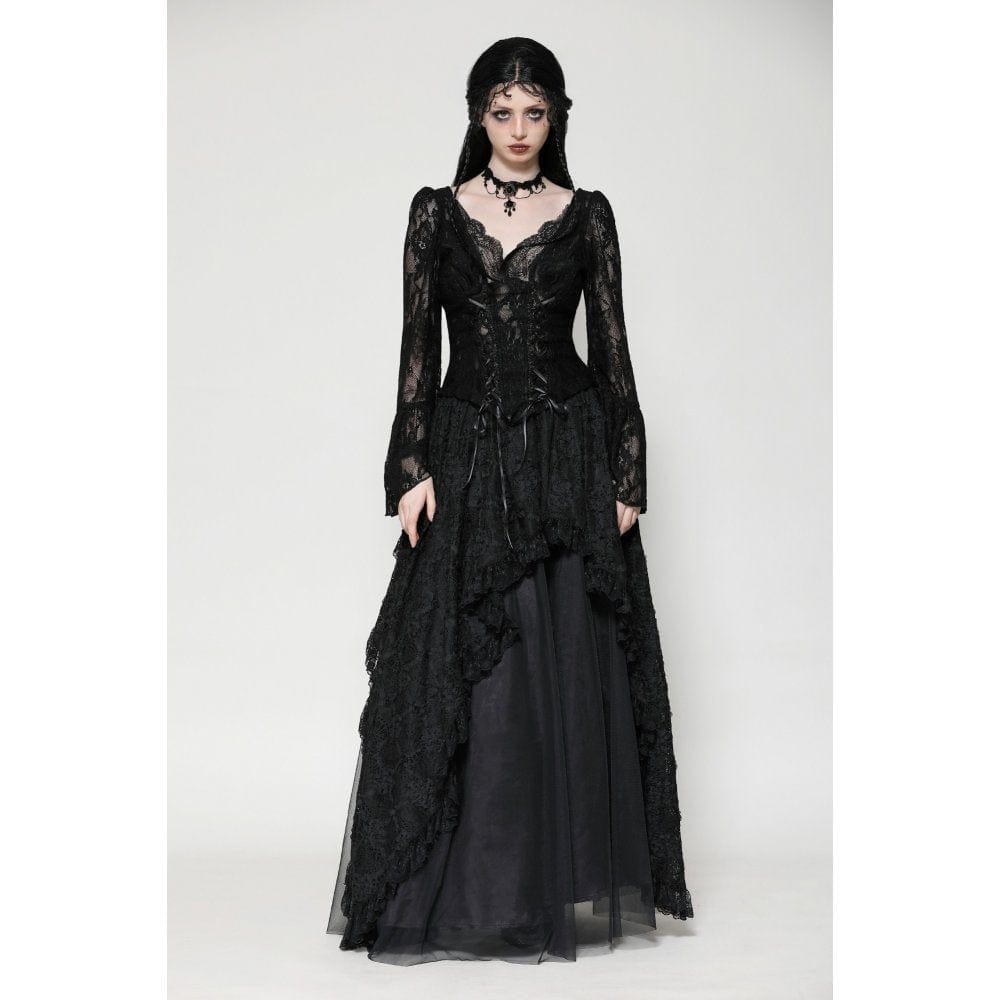 Darkinlove Women's Gothic Lace Lace-up Long Sleeved Shirt