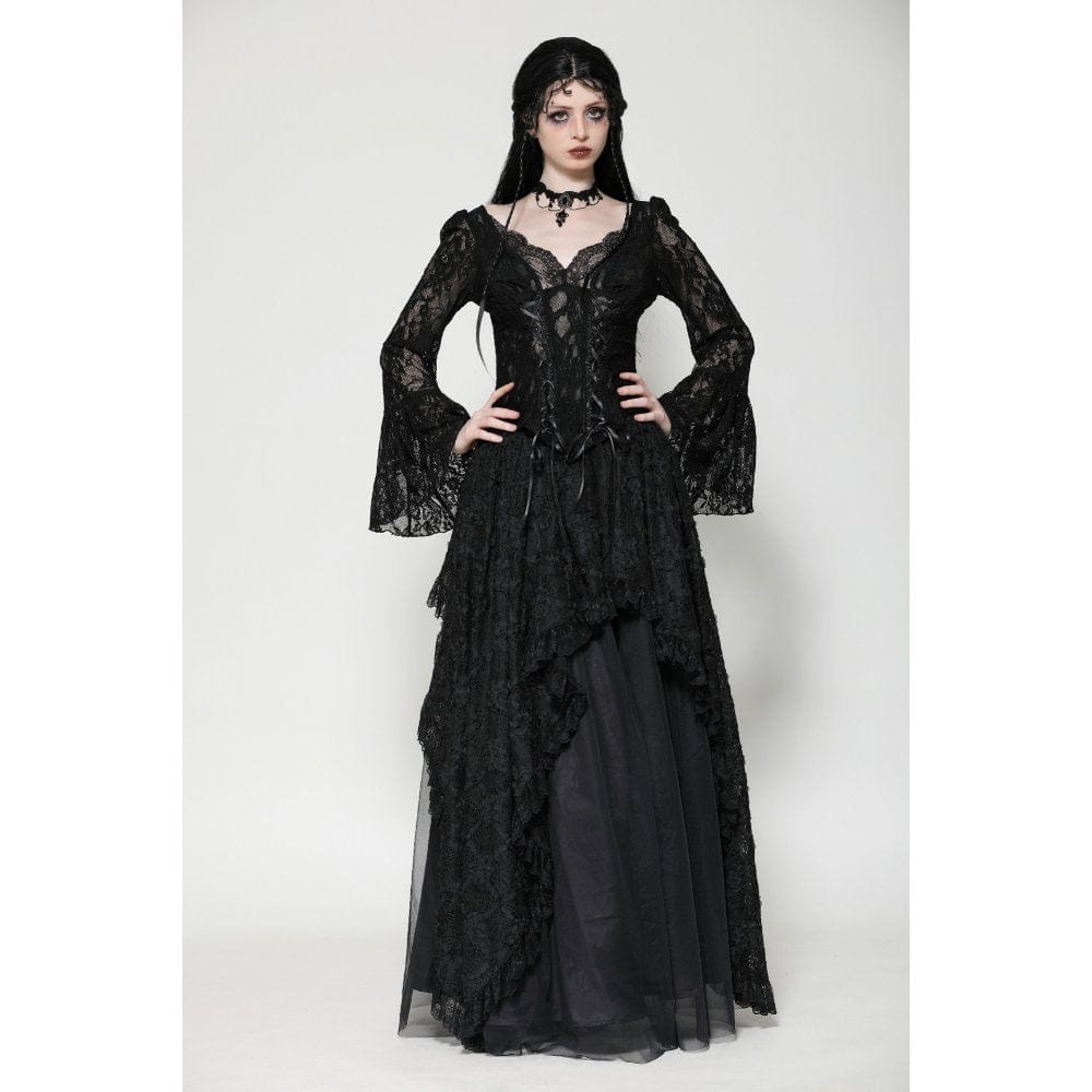 Darkinlove Women's Gothic Lace Lace-up Long Sleeved Shirt