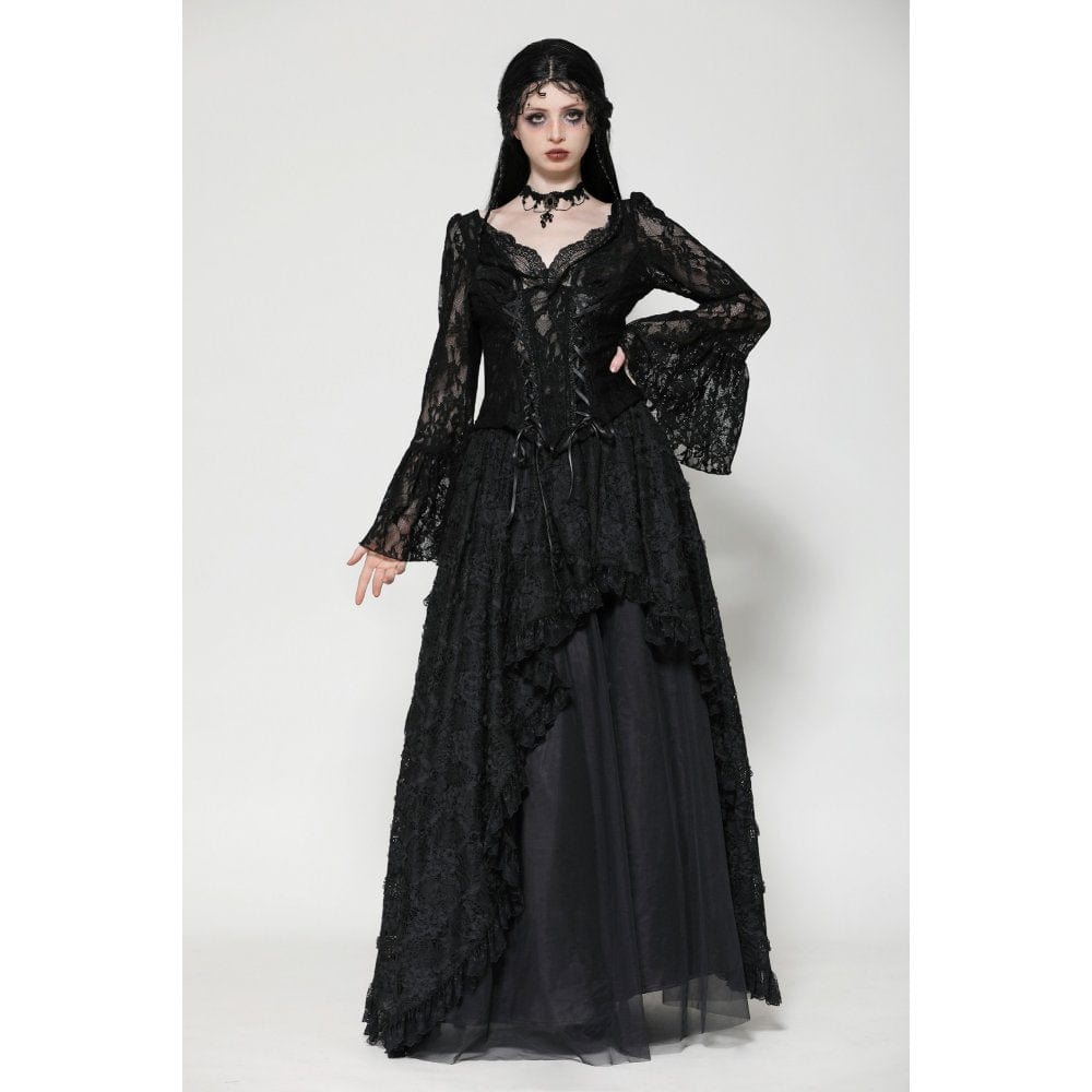 Darkinlove Women's Gothic Lace Lace-up Long Sleeved Shirt