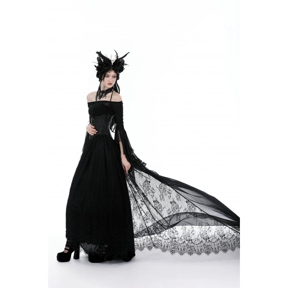 Darkinlove Women's Gothic Lace Layered Draggle-tailed Skirt