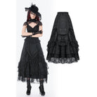 Darkinlove Women's Gothic Lace Layered Ruched Maxi Skirt