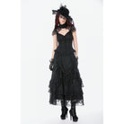 Darkinlove Women's Gothic Lace Layered Ruched Maxi Skirt