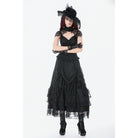 Darkinlove Women's Gothic Lace Layered Ruched Maxi Skirt