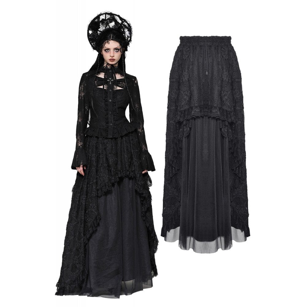 Darkinlove Women's Gothic Lace Mesh Long Skirt