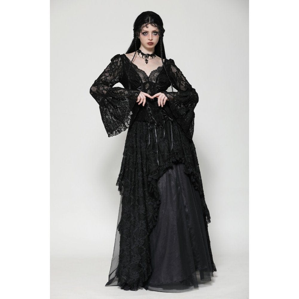 Darkinlove Women's Gothic Lace Mesh Long Skirt