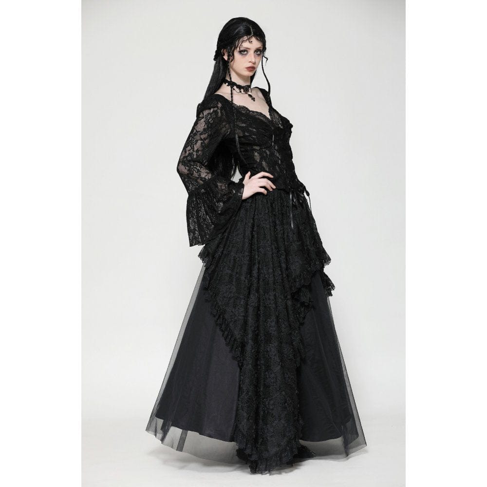 Darkinlove Women's Gothic Lace Mesh Long Skirt